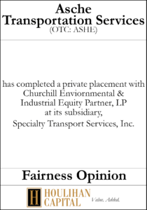 Asche Transportation Service - Fairness Opinion Tombstone"
