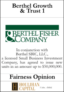 Berthel Fisher & Co. - Fairness Opinion Tombstone"