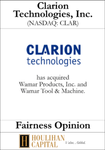Clarion Technologies - Fairness Opinion Tombstone"