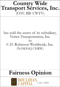 Country Wide Transport Service - Fairness Opinion Tombstone"