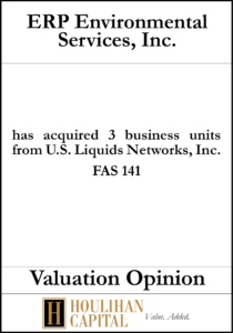 ERP Environmental Services Inc - FAS 141 - Valuation Opinion Tombstone"