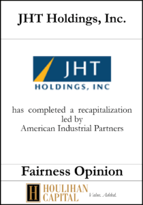 JHT Holdings - Fairness Opinion Tombstone"