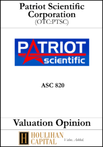 Patriot Scientific Corporation - ASC 820 - Valuation Opinion Tombstone"