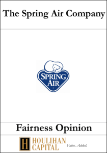 The Spring Air Company - Fairness Opinion Tombstone"