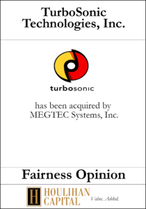 TurboSonic Technologies - Fairness Opinion Tombstone"
