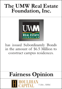 The UMW Real Estate Foundation - Fairness Opinion Tombstone"