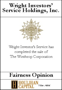 Wright Investors' Service Holding - Fairness Opinion Tombstone"